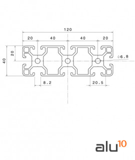 Perfil Aluminio Ranurado 40120 - Dimensiones