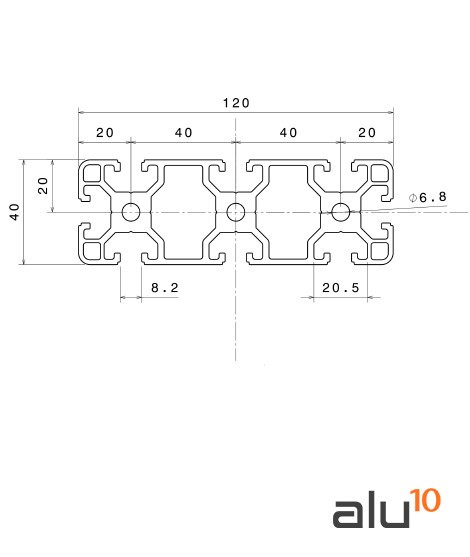 Aluminum Slot Profile 40120 - Dimensions