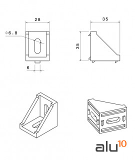 Bracket 35x35x28 dimensions