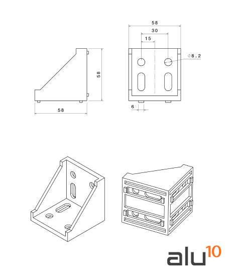 Escuadra 58X58x58 Dimensiones