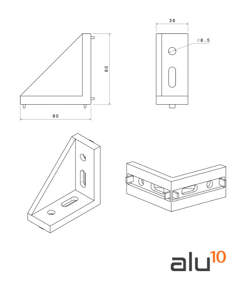 Angular 80x80x36  dimensiones