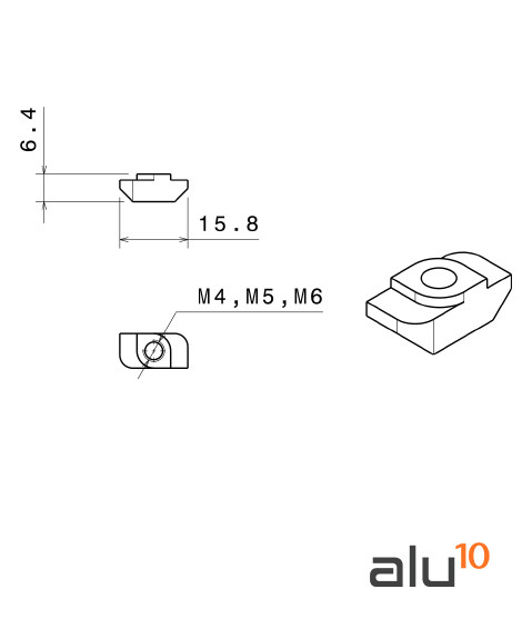 T Nut - Series 30 and 60 dimensions