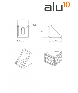Escuadra aluminio 40x40x35 - unión aluminio vallado protección maquina