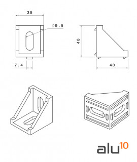 Escuadra 40x40x35 - Serie 40/80 dimensiones