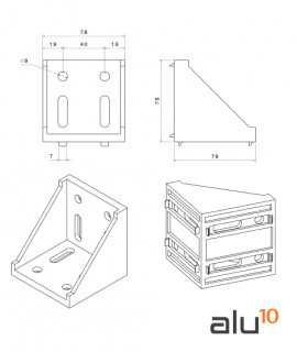 Escuadra 78x78x78 maquina CNC aluminio bancada vallado aluminio alu10