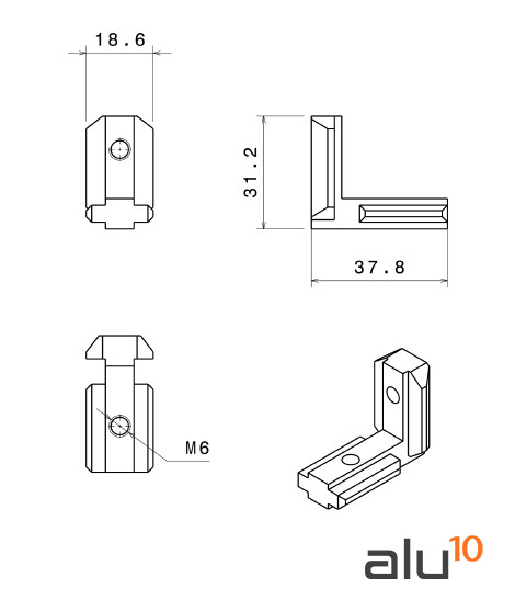 Conector Angular Interno dimensiones