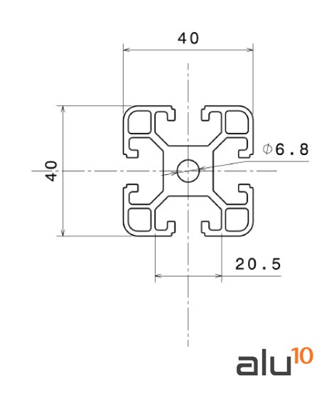 Aluminium Strebenprofil 4040 - Dimensionen